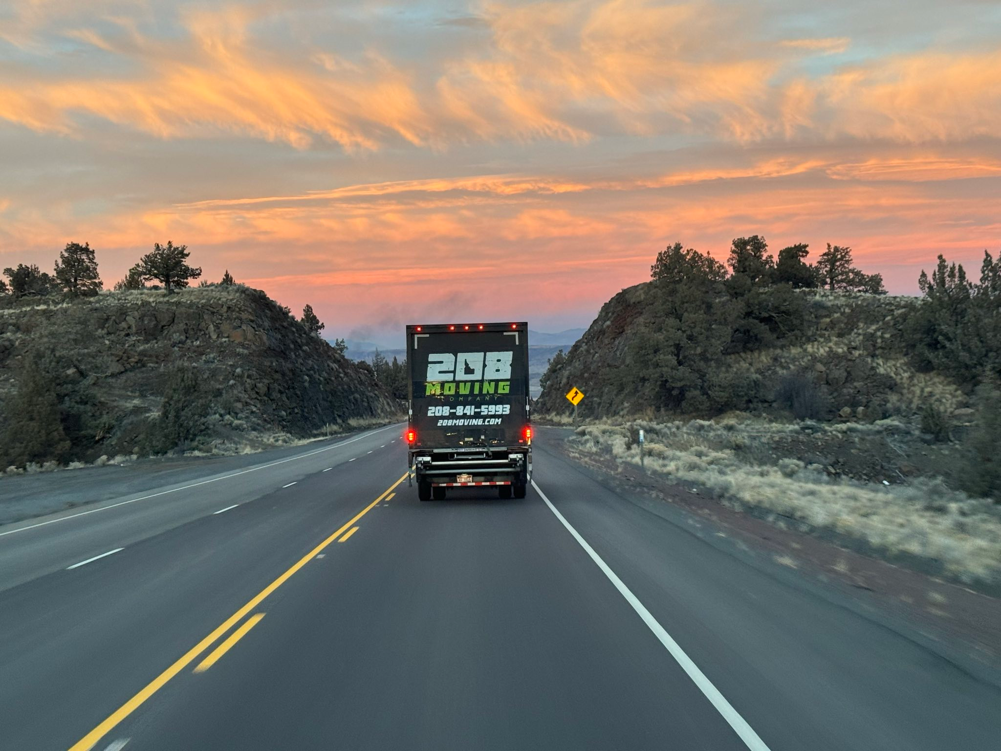 208 Moving truck on highway during a long-distance move from Boise Idaho